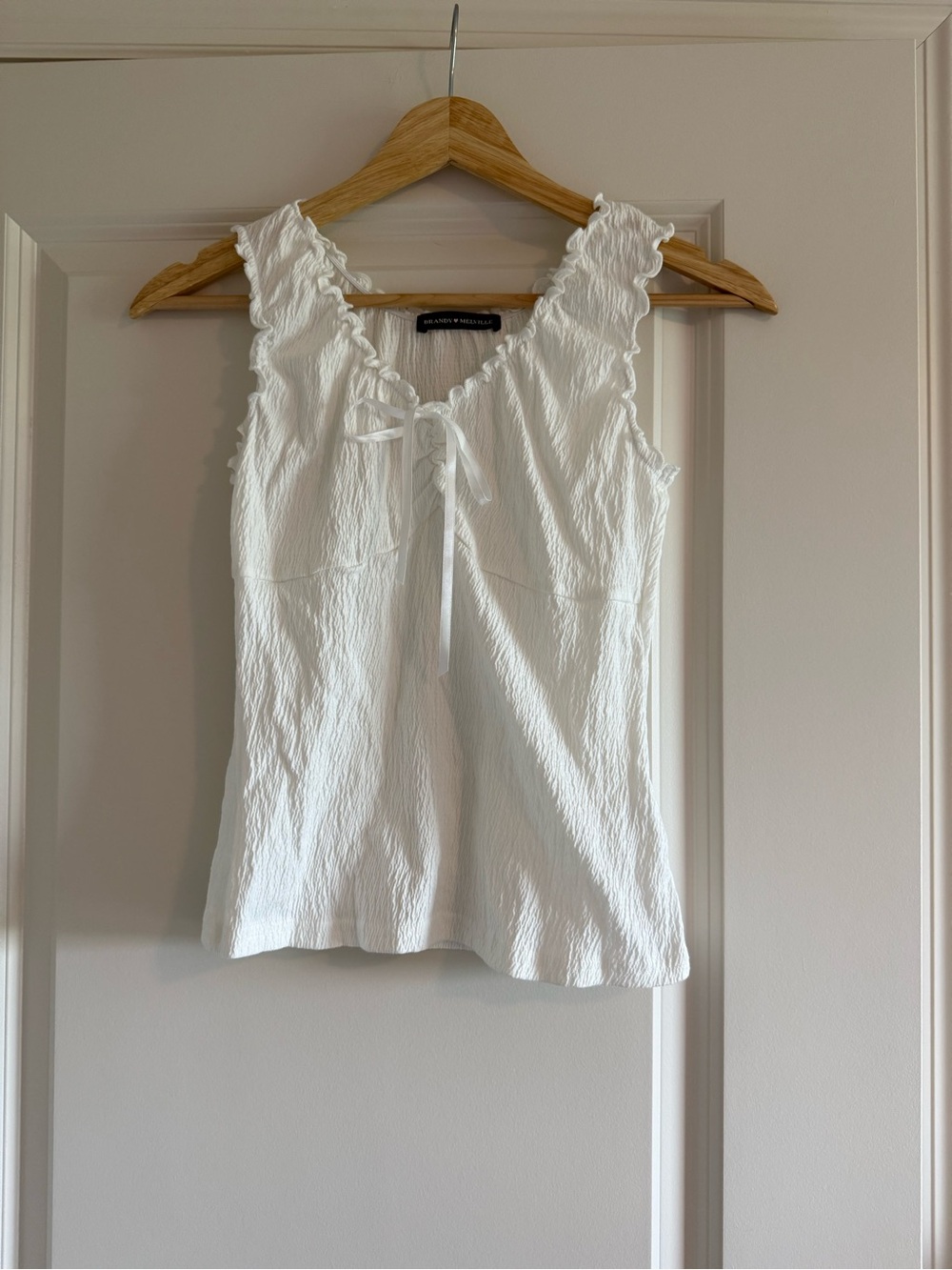 Brandy Melville White Ruffled Tie-Front Tank Top